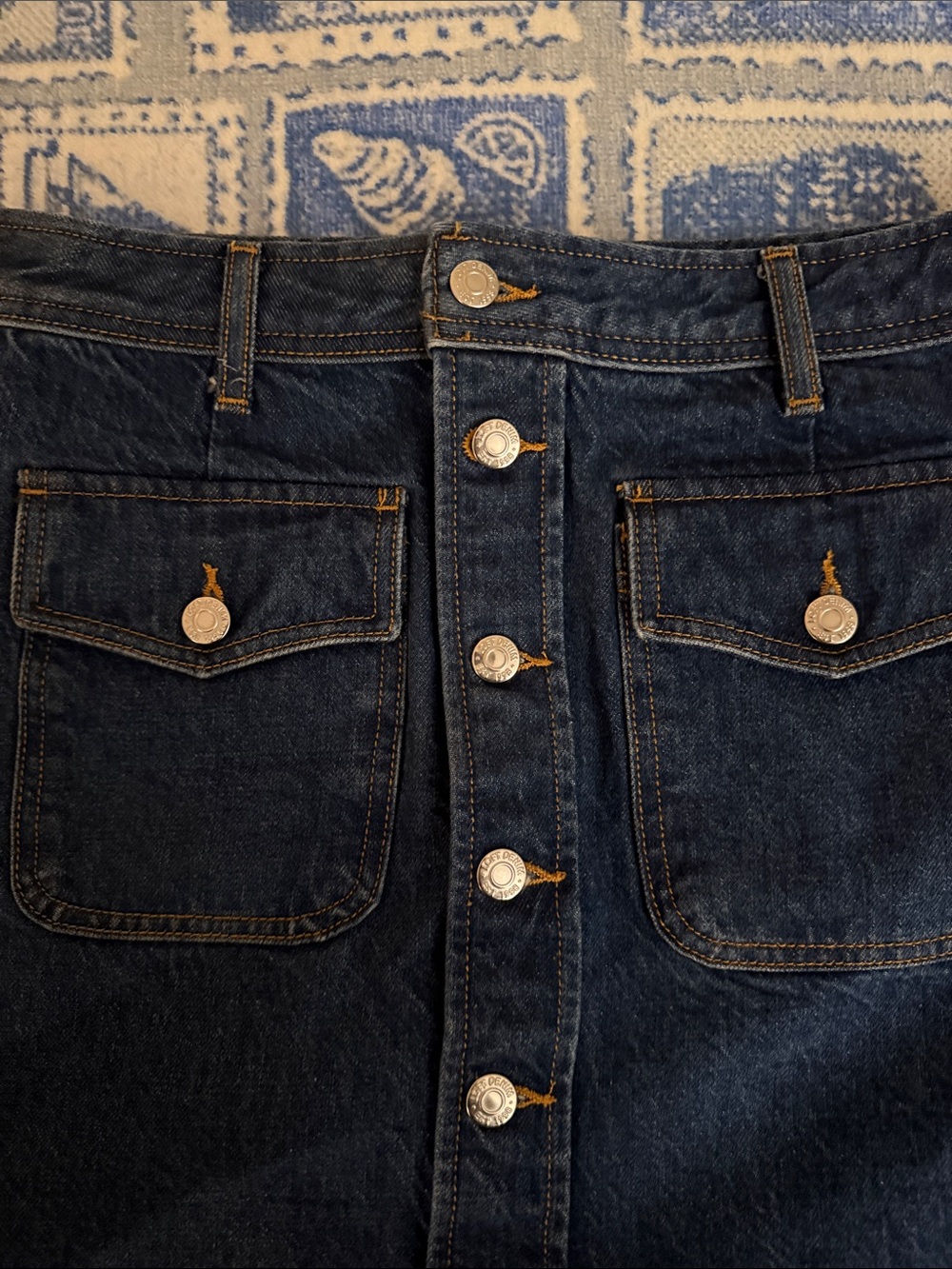 Dark Blue Denim Button-Front Mini Skirt - Picture 2 of 5